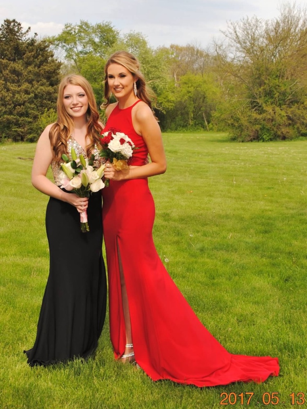 Sherri Hill Red Two Piece Prom Dress with Front Slit